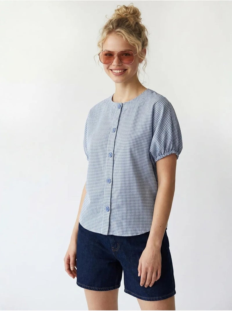 Chemise en popeline à carreaux gingham mixray Bleu ciel - Kiabi