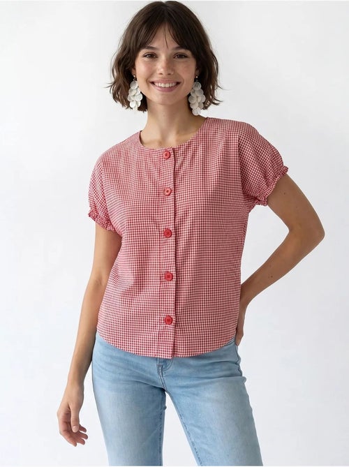 Chemise en popeline à carreaux gingham mixray - Kiabi Chemise en popeline à carreaux gingham mixray - Kiabi