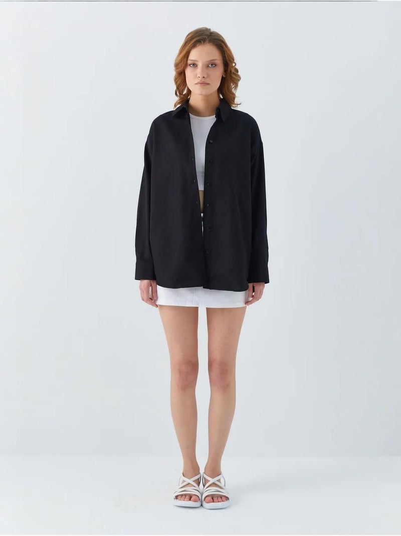 Chemise en popeline à col boutonné surdimensionnée mixray Noir - Kiabi