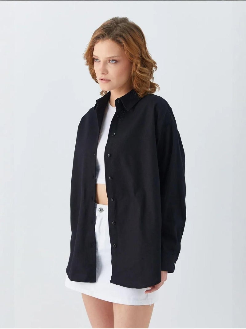 Chemise en popeline à col boutonné surdimensionnée mixray Noir - Kiabi
