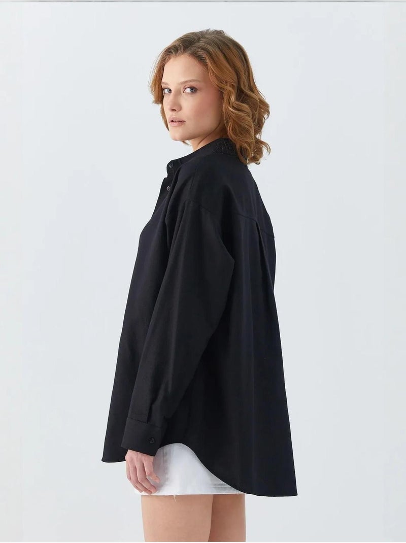 Chemise en popeline à col boutonné surdimensionnée mixray Noir - Kiabi