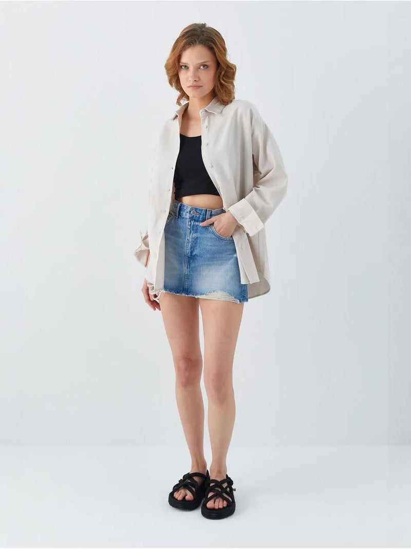 Chemise en popeline à col boutonné surdimensionnée mixray Sable - Kiabi