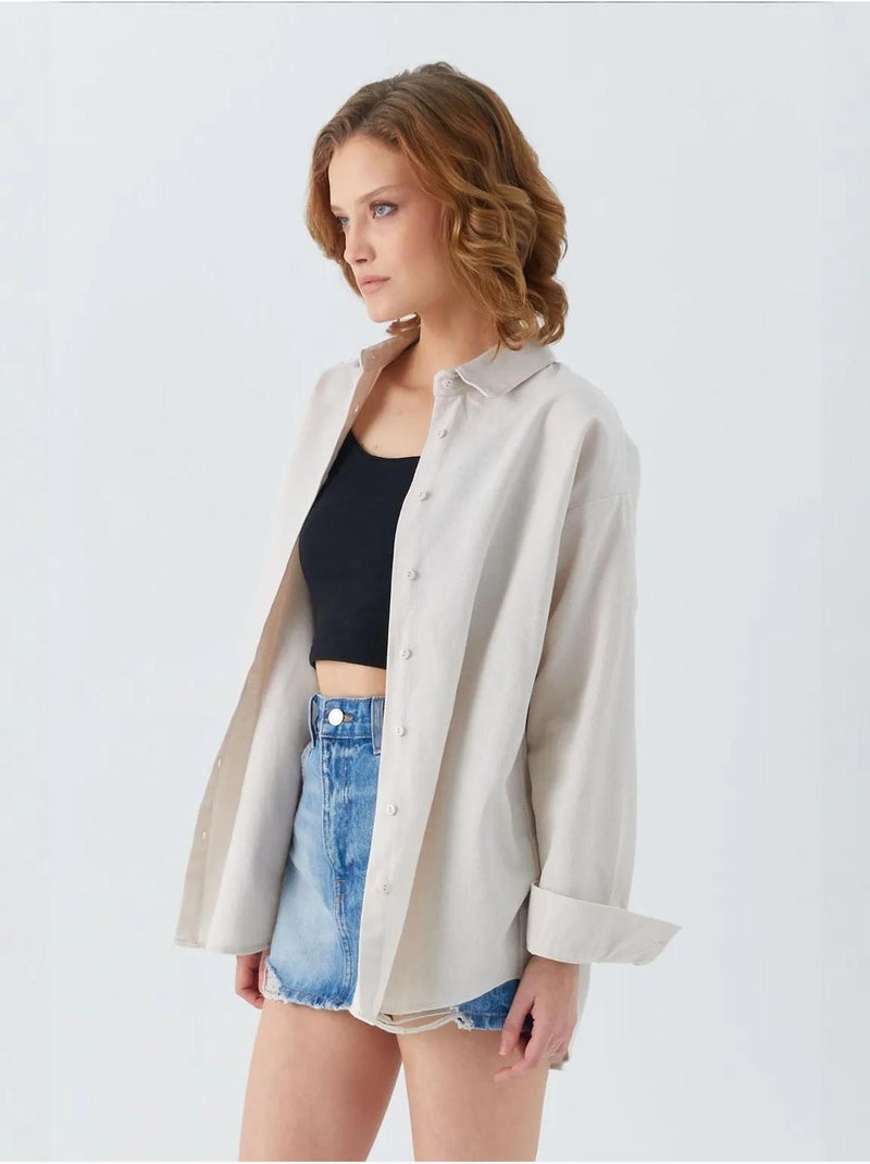 Chemise en popeline à col boutonné surdimensionnée mixray Sable - Kiabi