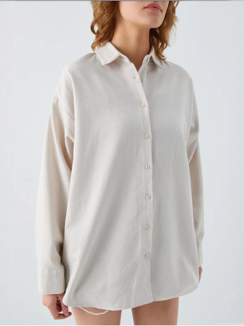 Chemise en popeline à col boutonné surdimensionnée mixray Sable - Kiabi