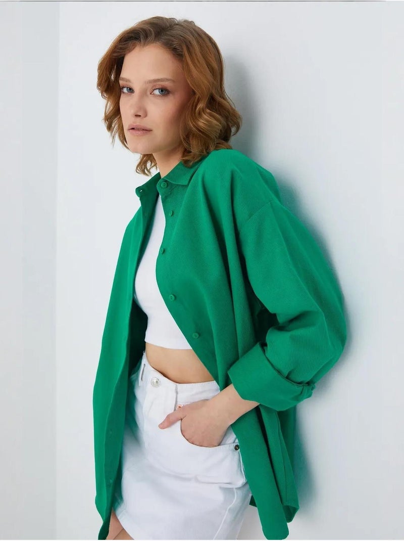 Chemise en popeline à col boutonné surdimensionnée mixray Vert - Kiabi