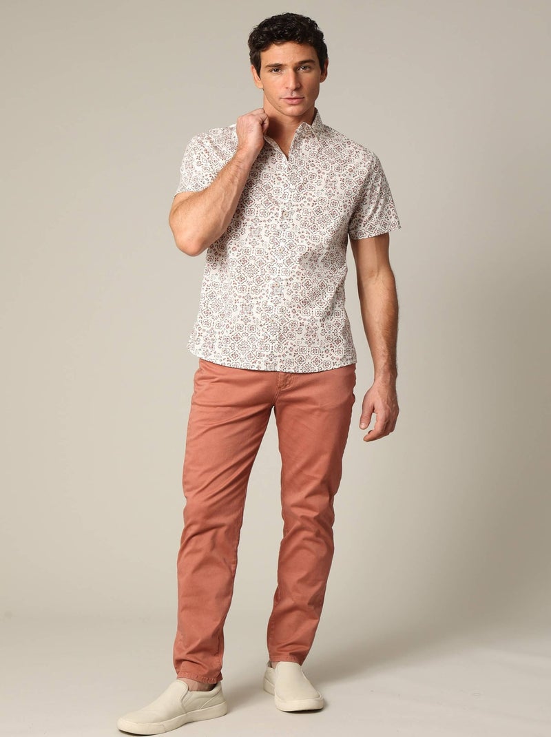 Chemise en popeline à manches courtes avec motif géométrique style méditerranéen 'Deeluxe' Ecru - Kiabi