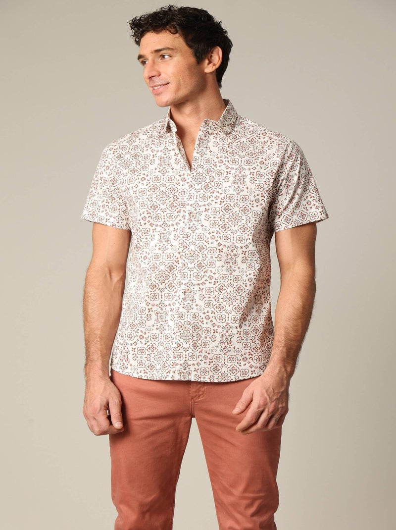 Chemise en popeline à manches courtes avec motif géométrique style méditerranéen 'Deeluxe' Ecru - Kiabi