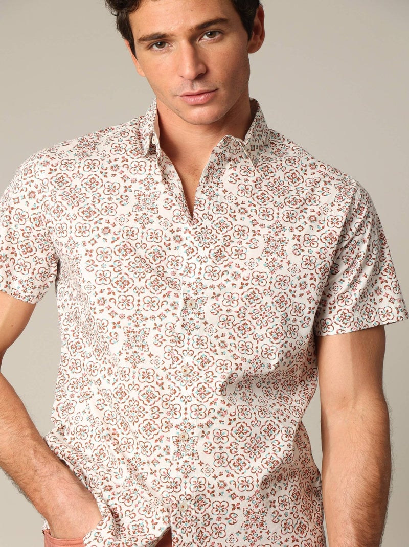 Chemise en popeline à manches courtes avec motif géométrique style méditerranéen 'Deeluxe' Ecru - Kiabi