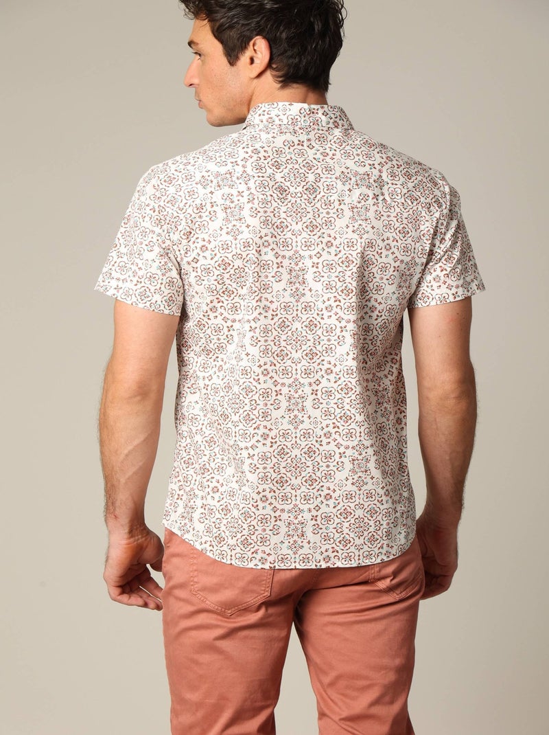 Chemise en popeline à manches courtes avec motif géométrique style méditerranéen 'Deeluxe' Ecru - Kiabi