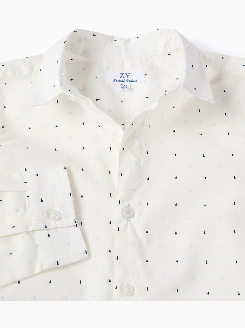 Chemise en popeline à manches longues et motif Blanc - Kiabi