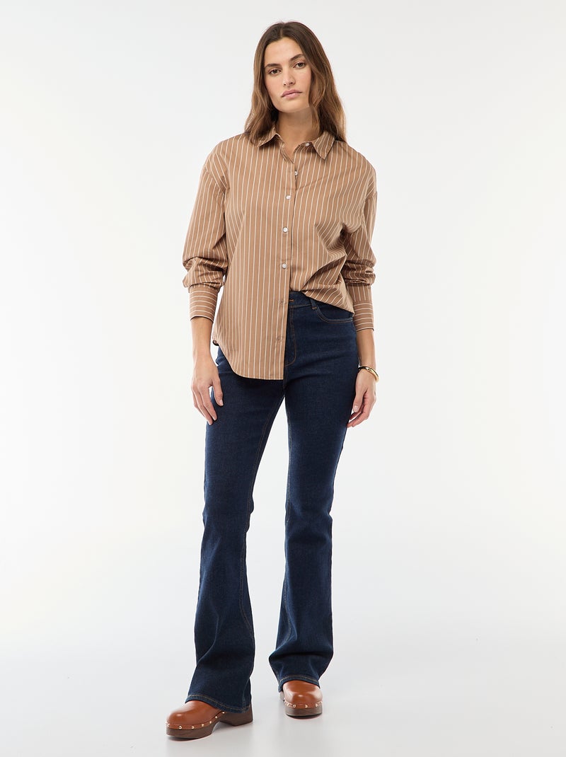 Chemise en popeline à manches longues Marron - Kiabi