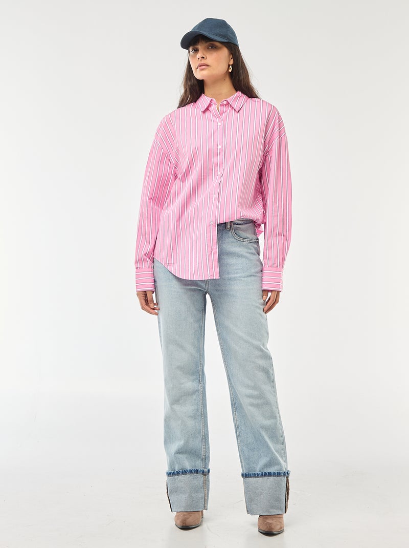 Chemise en popeline à manches longues Rose - Kiabi