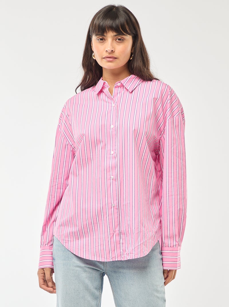 Chemise en popeline à manches longues Rose - Kiabi