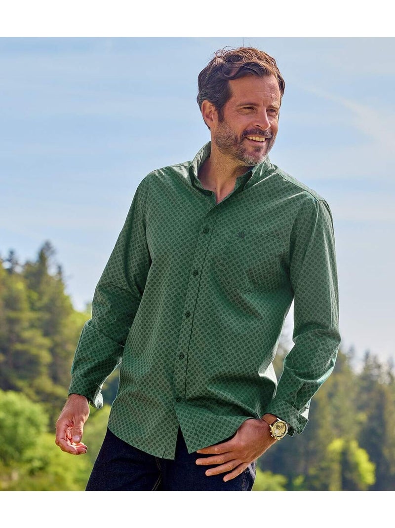 Chemise en Popeline à Micro-Motifs   - ATLAS FOR MEN Vert - Kiabi