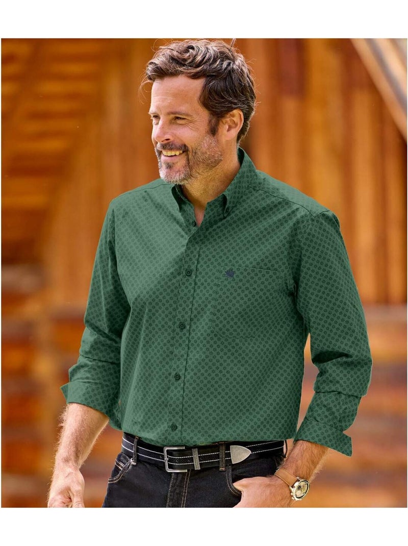 Chemise en Popeline à Micro-Motifs   - ATLAS FOR MEN Vert - Kiabi