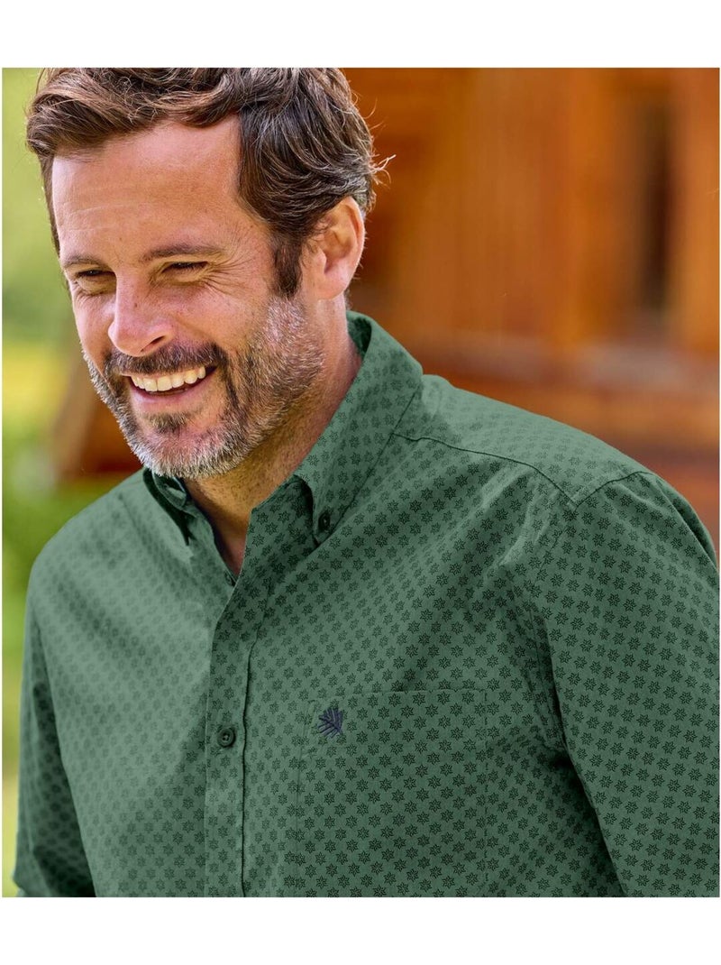 Chemise en Popeline à Micro-Motifs   - ATLAS FOR MEN Vert - Kiabi