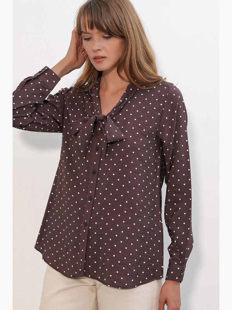 Chemise en popeline à pois bdart Marron - Kiabi