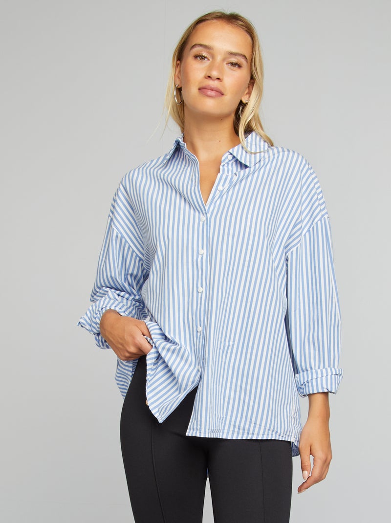 Chemise en popeline Blanc/bleu - Kiabi