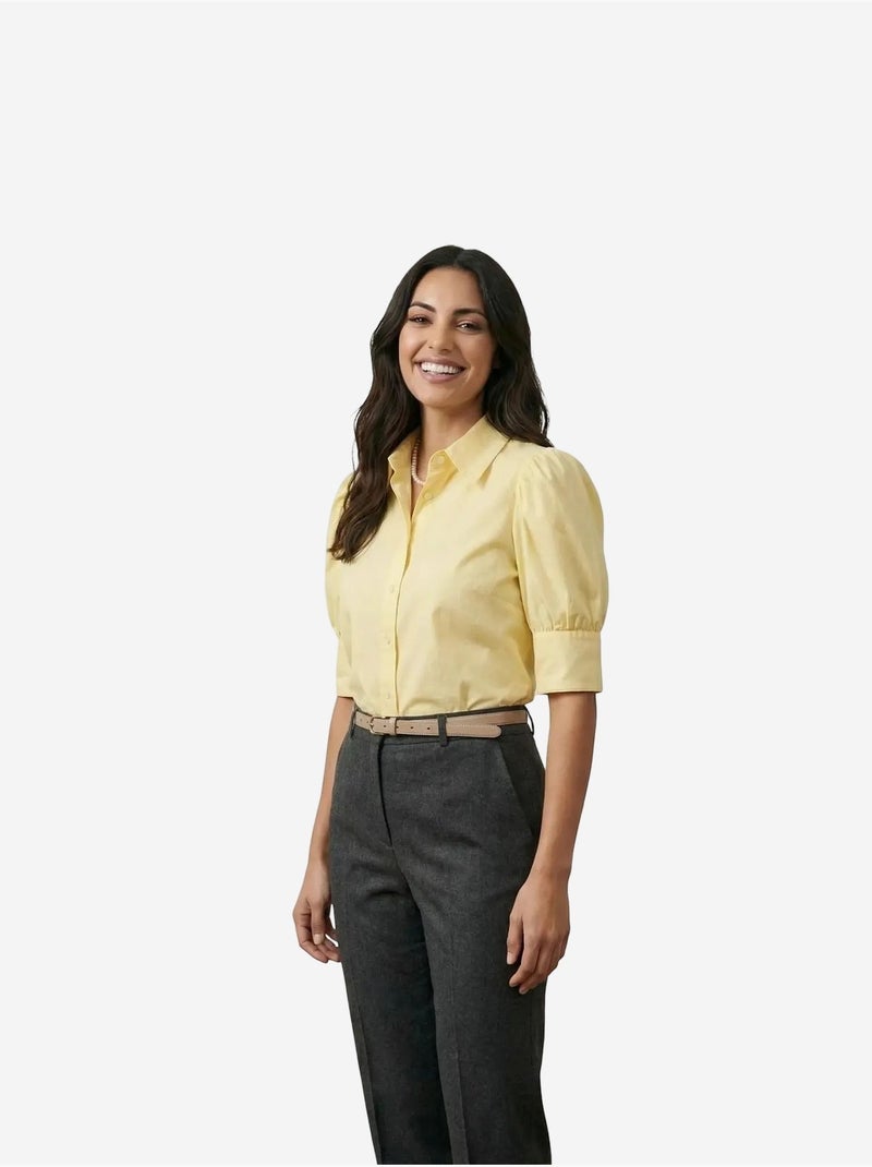 Chemise en popeline boutonnée à col chemise my fashion Jaune citron - Kiabi