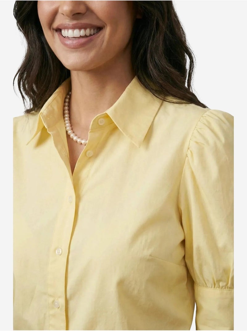 Chemise en popeline boutonnée à col chemise my fashion Jaune citron - Kiabi