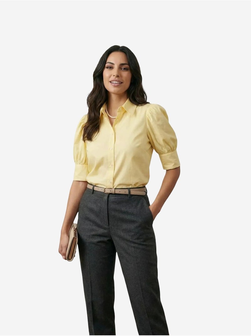 Chemise en popeline boutonnée à col chemise my fashion Jaune citron - Kiabi