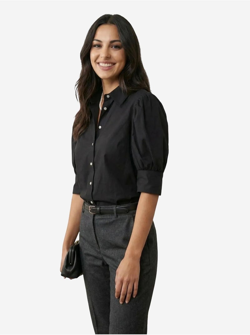 Chemise en popeline boutonnée à col chemise my fashion Noir - Kiabi