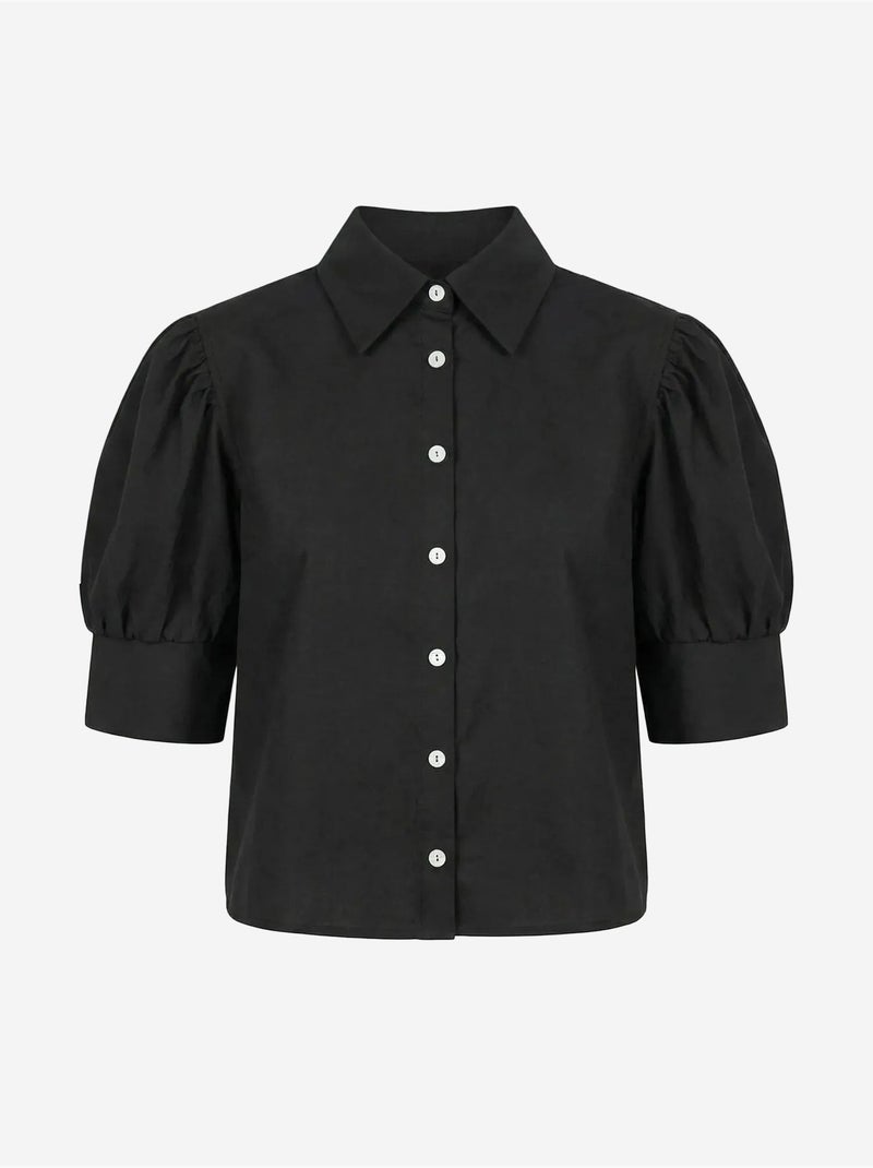 Chemise en popeline boutonnée à col chemise my fashion Noir - Kiabi