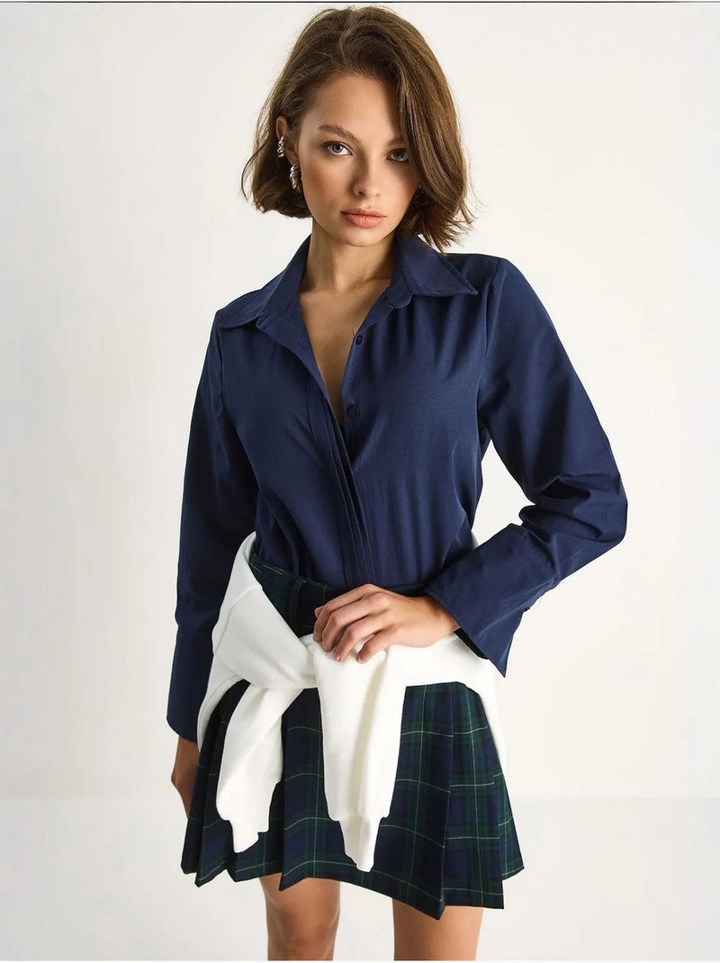 Chemise en popeline boutonnée à manches longues et coupe classique lucci Bleu marine - Kiabi