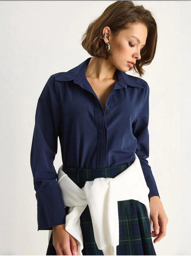 Chemise en popeline boutonnée à manches longues et coupe classique lucci Bleu marine - Kiabi