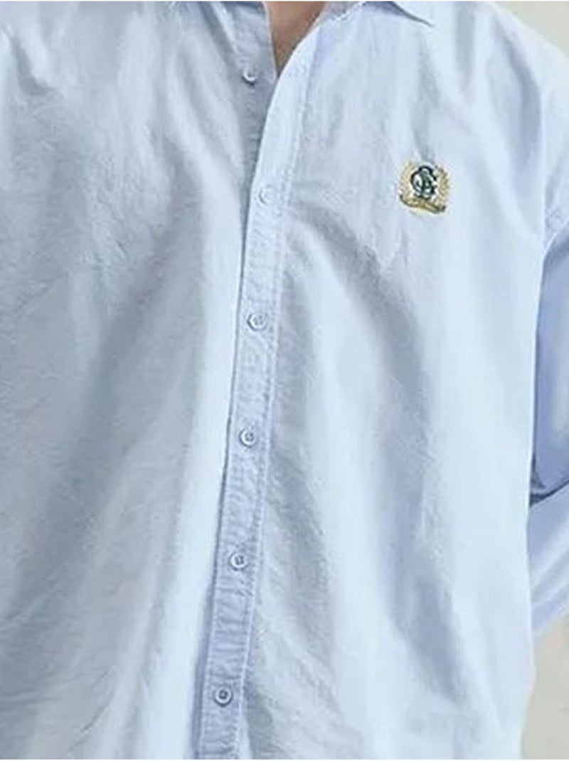 Chemise en popeline boutonnée brodée giesto Bleu clair - Kiabi
