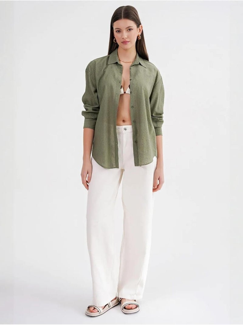 Chemise en popeline coupe décontractée avec fermeture à boutons mixray Kaki - Kiabi