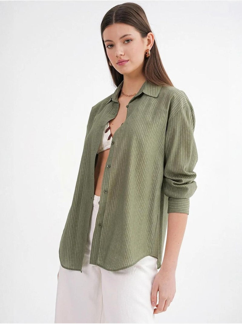Chemise en popeline coupe décontractée avec fermeture à boutons mixray Kaki - Kiabi