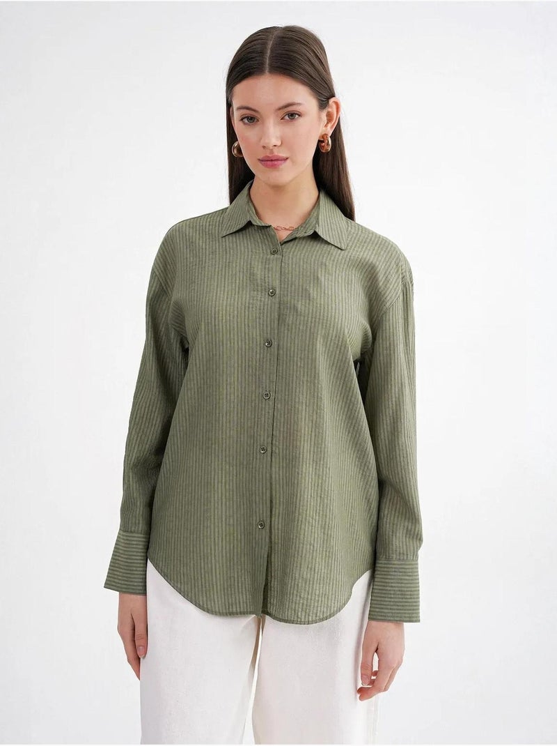 Chemise en popeline coupe décontractée avec fermeture à boutons mixray Kaki - Kiabi