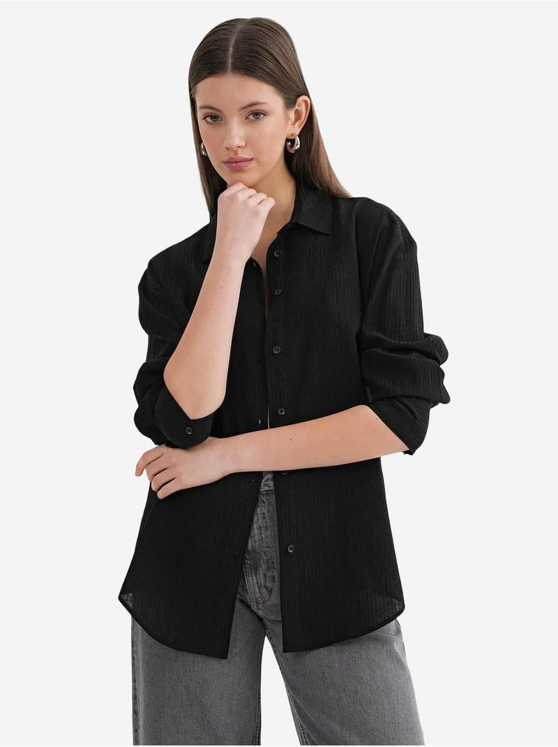 Chemise en popeline coupe décontractée avec fermeture à boutons mixray Noir - Kiabi