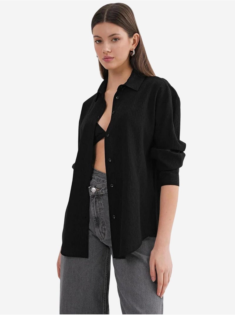 Chemise en popeline coupe décontractée avec fermeture à boutons mixray Noir - Kiabi