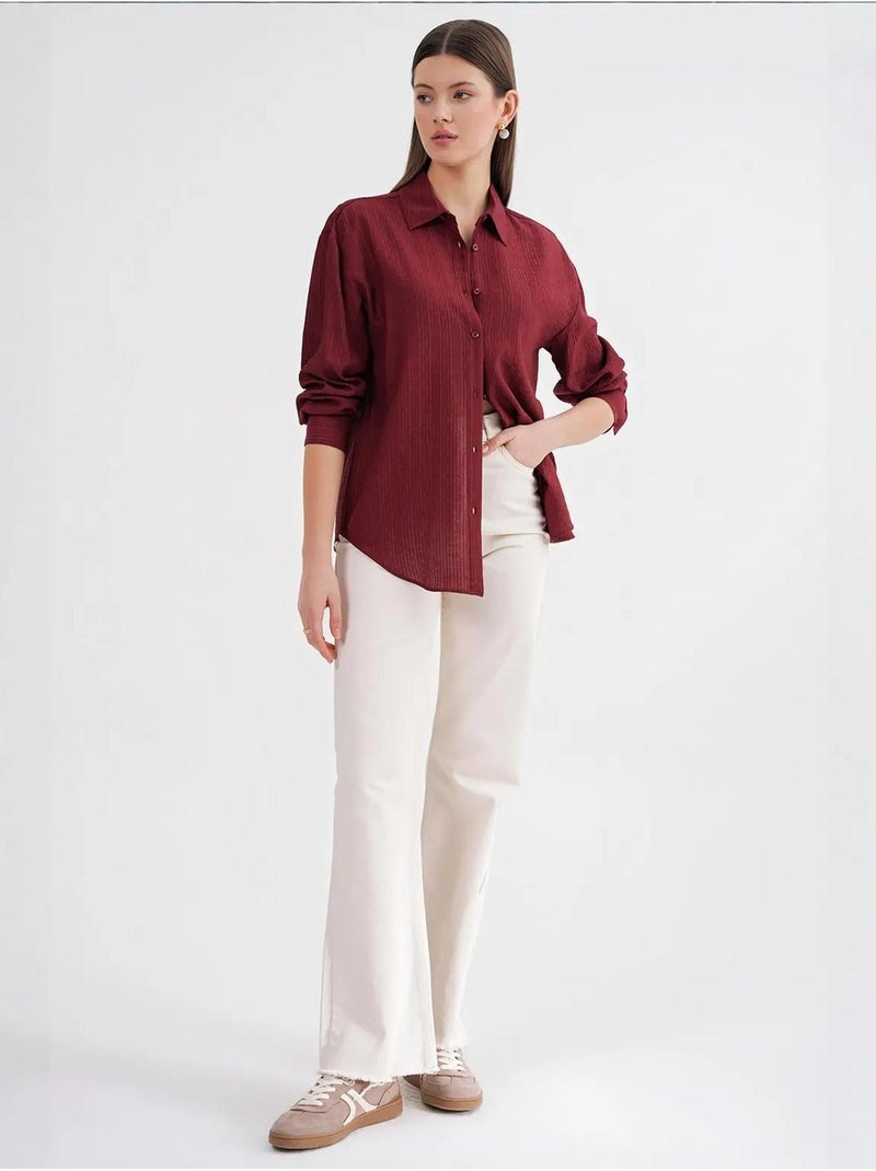 Chemise en popeline coupe décontractée avec fermeture à boutons mixray Rouge bordeaux - Kiabi