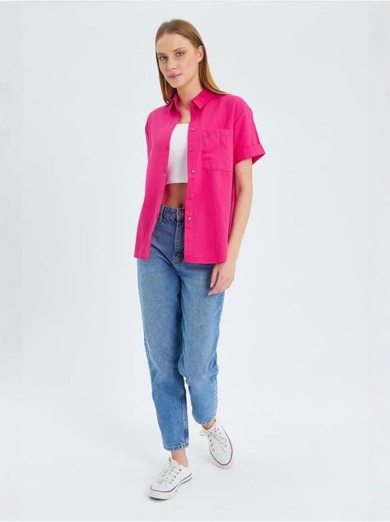 Chemise en popeline coupe slim avec poche mixray Cerise - Kiabi