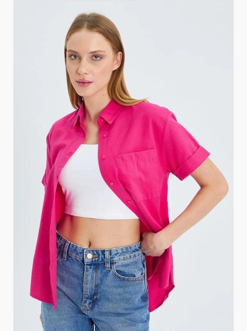 Chemise en popeline coupe slim avec poche mixray Cerise - Kiabi