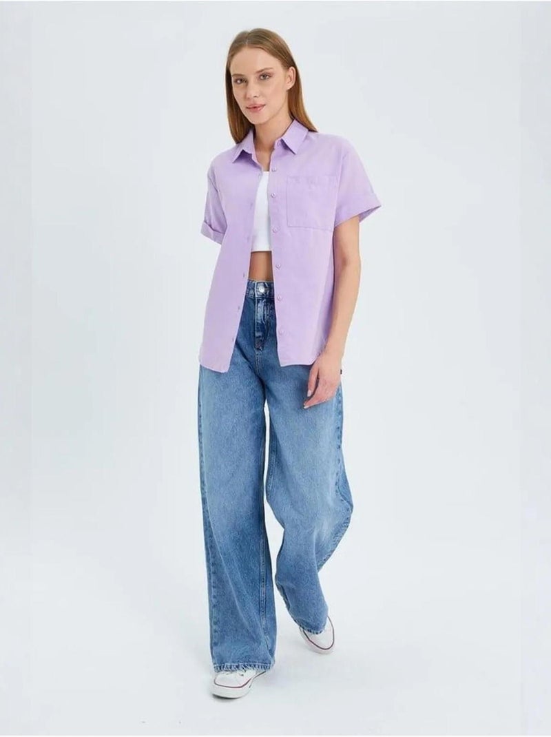 Chemise en popeline coupe slim avec poche mixray Lavande - Kiabi