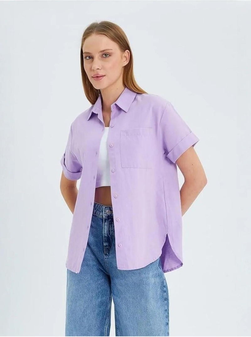 Chemise en popeline coupe slim avec poche mixray Lavande - Kiabi