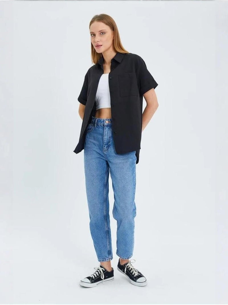 Chemise en popeline coupe slim avec poche mixray Noir - Kiabi