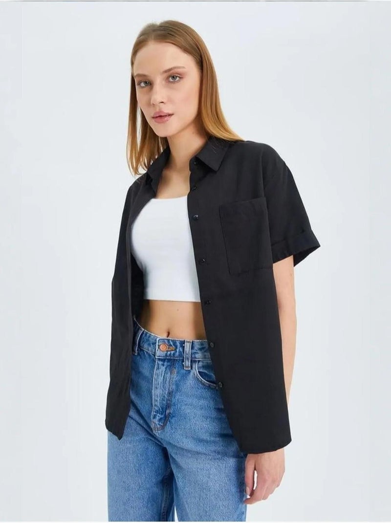 Chemise en popeline coupe slim avec poche mixray Noir - Kiabi