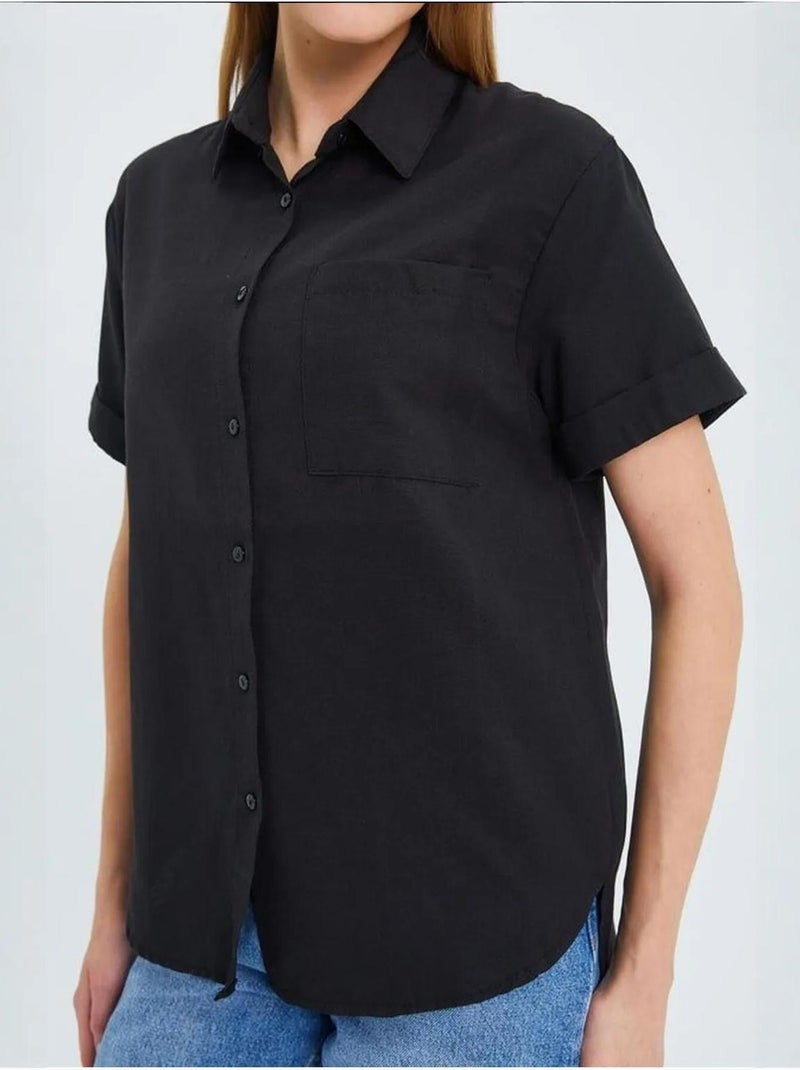 Chemise en popeline coupe slim avec poche mixray Noir - Kiabi