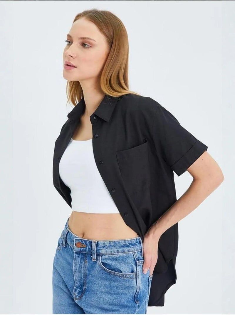 Chemise en popeline coupe slim avec poche mixray Noir - Kiabi