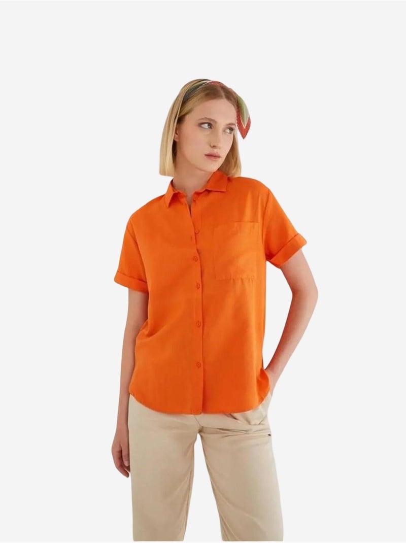 Chemise en popeline coupe slim avec poche mixray Orange mandarine - Kiabi