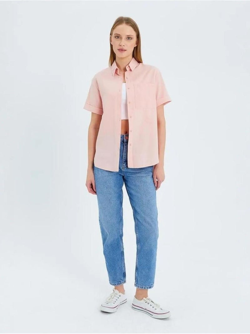 Chemise en popeline coupe slim avec poche mixray Rose pâle - Kiabi
