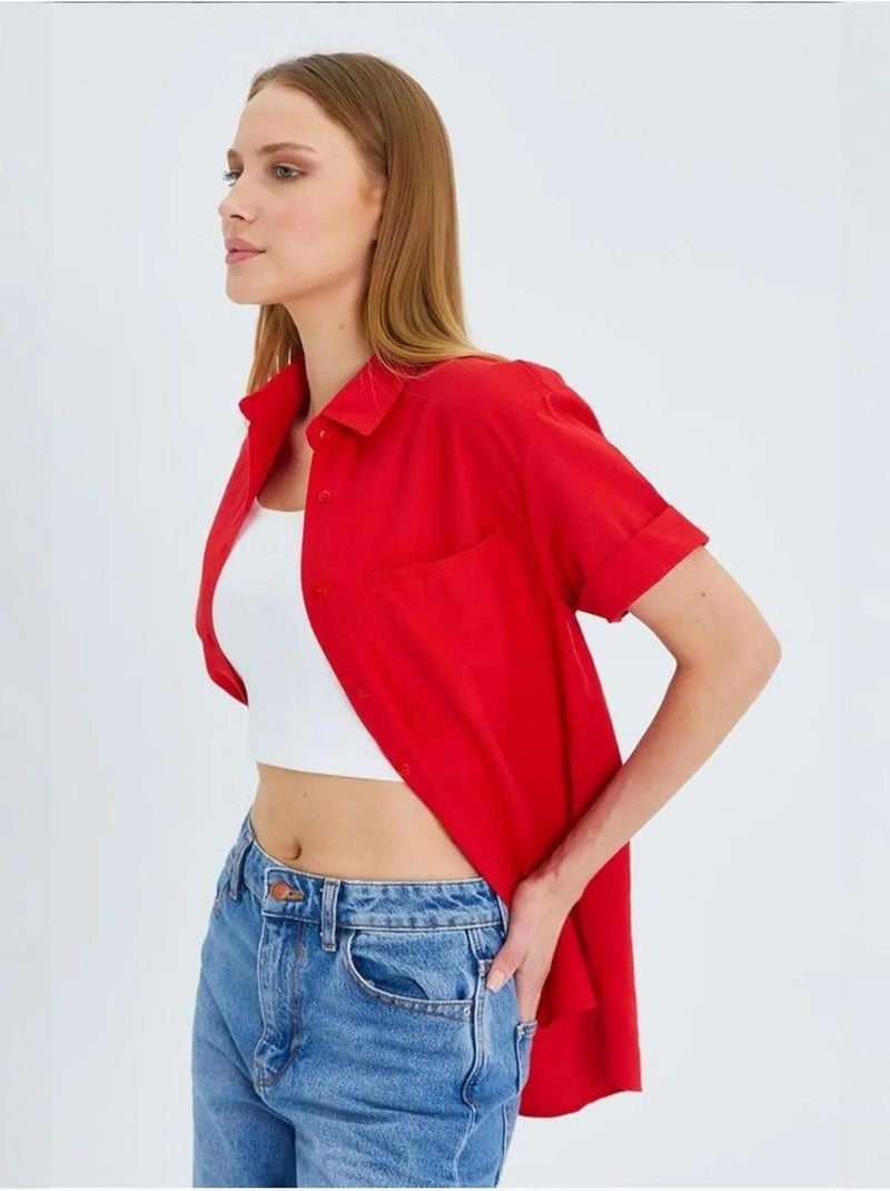 Chemise en popeline coupe slim avec poche mixray Rouge - Kiabi