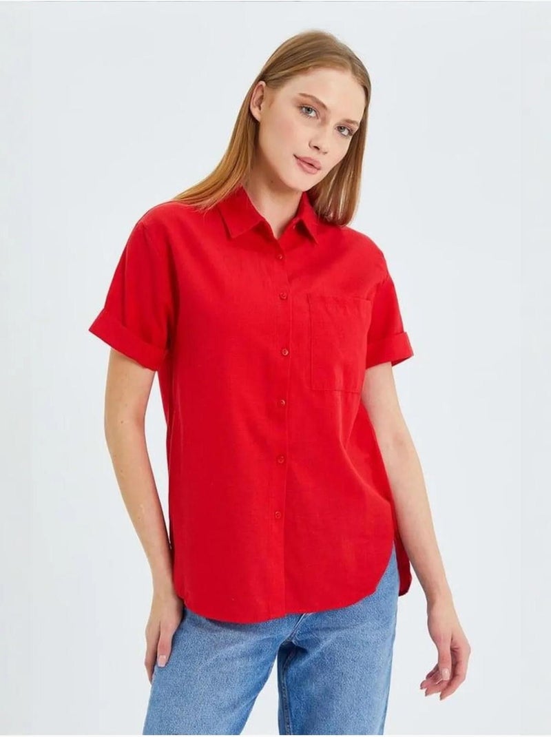 Chemise en popeline coupe slim avec poche mixray Rouge - Kiabi