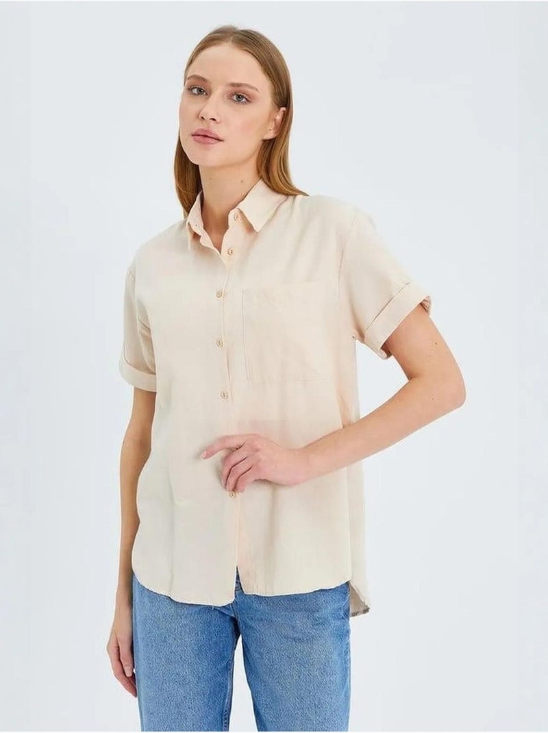 Chemise en popeline coupe slim avec poche mixray Sable - Kiabi