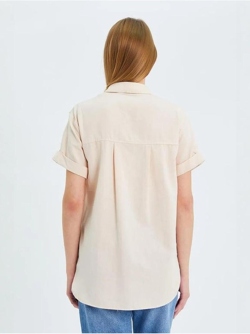 Chemise en popeline coupe slim avec poche mixray Sable - Kiabi